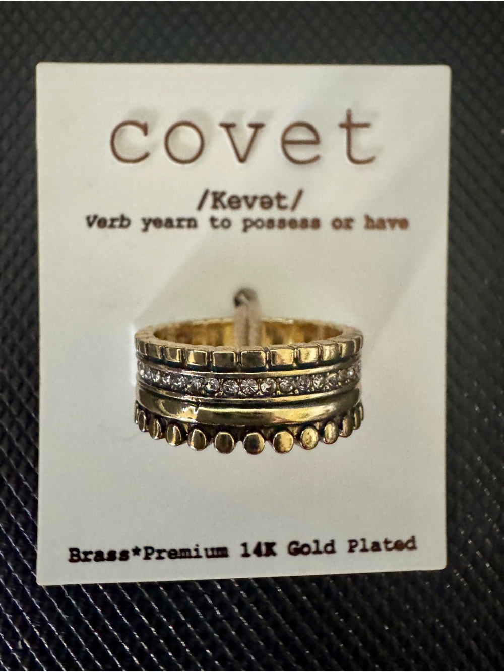 Covet Gold-Tone Layered Band Ring with Clear Crystal Row
